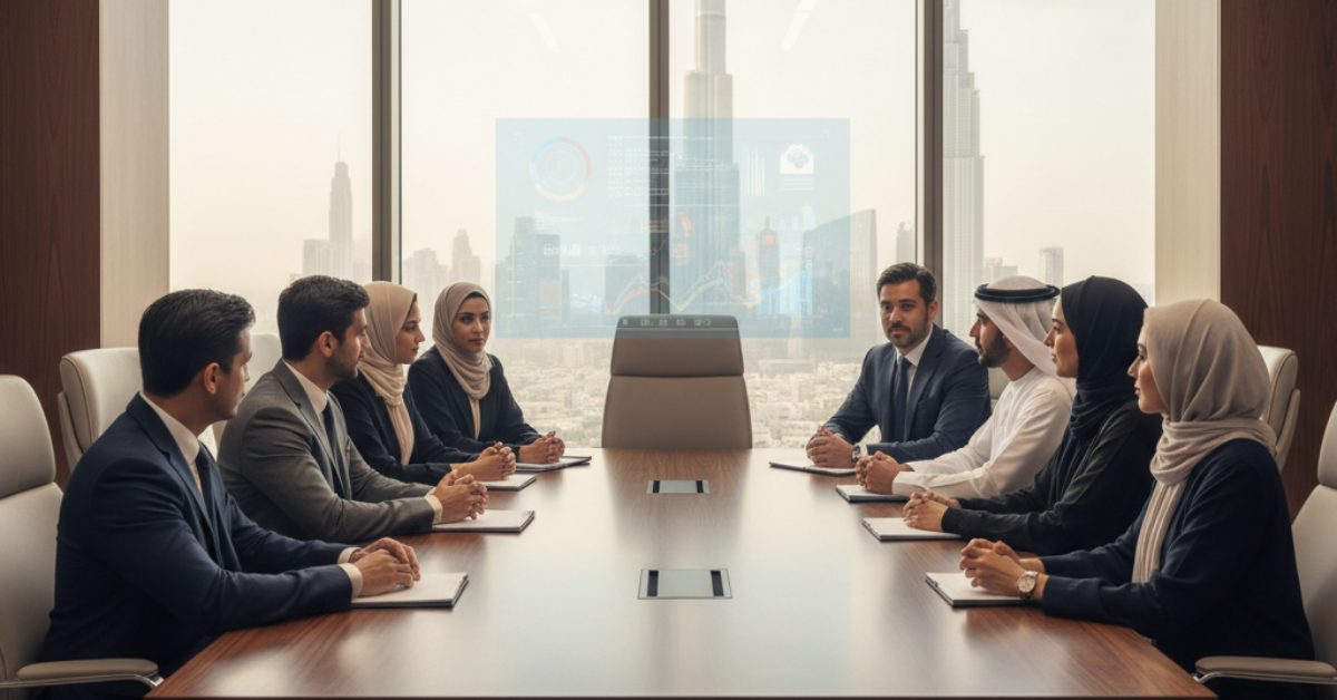 Formal business meeting in Dubai with culturally respectful attire