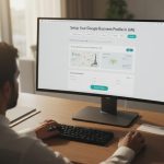 Person setting up a Google Business Profile for a UAE company on desktop with verification code on smartphone beside the computer.