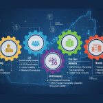 UAE business structures infographic showing sole proprietorship, LLC, civil company, free zone company and branch office options on a digital map.