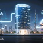 Visual comparison of a UAE branch office and subsidiary buildings, illustrating ownership links, liability differences, and corporate structure models.